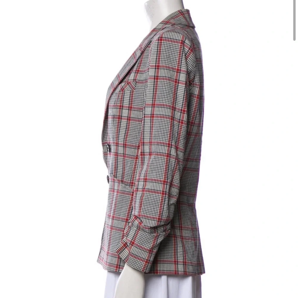 $650 Veronica Beard Plaid Caldwell Dickey Blazer Red Gray Navy Jacket Cotton 8 - Picture 5 of 14